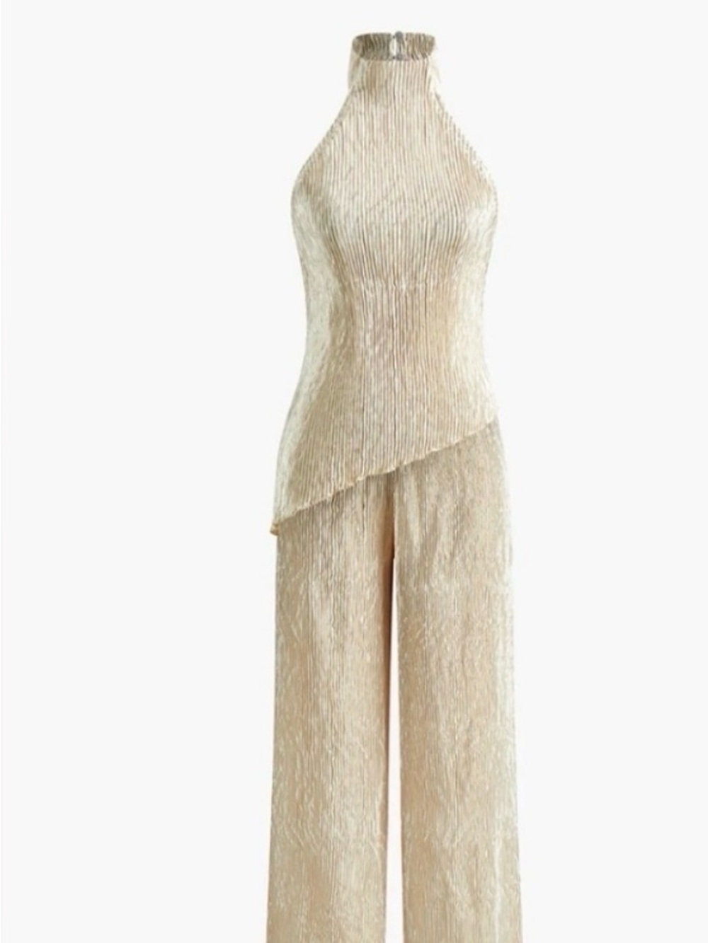 Sleeveless Halter Wide-Leg Two Piece set in Gold